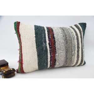 Alfombra de lana Kilim multicolor 16x24 pulgadas almohada tejida con patrón vintage - Product Image 2