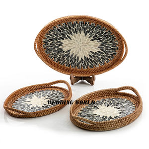 Juego de tres bandejas de servicio de ratán, forma ovalada, diseñador hecho a mano, plato de calidad superior elegante, utensilios de cocina, bandeja de ratán de mesa - Product Image 3
