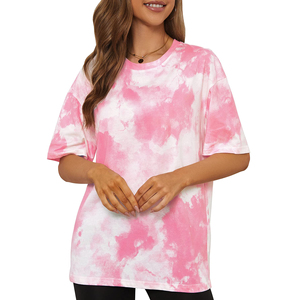 Casual <b>Tie</b>-Dye Printed Jersey Knitted 100% Poly T-Shirt with Custom Logo for Women Short Sleeves Crew Neck From Pakistan - Product Image 5