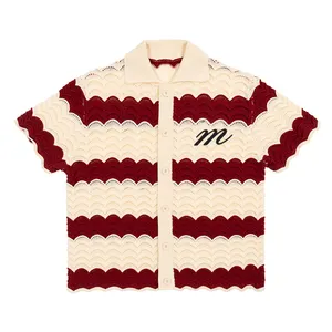 Nouveau modèle Cardigan à manches courtes pour homme Polo en tricot T-Shirt unisexe Cardigan en crochet tricoté boutonné personnalisé et évidé