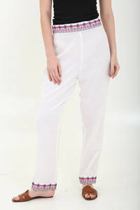 Pantalones de verano de mujer bordados hechos a mano indios Cintura elástica gris con frente plano-Suministro ODM - Product Image 5