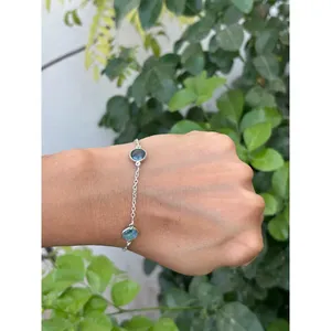 Pulsera de Cadena de Plata 925 con Topacio Azul, Baño de Rodio, Pulseras de Tenis de Oro de 18K, Diamantes y Perlas en Oro Blanco, Material Principal: Oro Blanco - Product Image 3