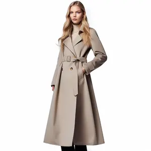 Wholesale High Quality New Fashion Belted Double-Breasted Midi Dress Vintage Winter Coats For Ladies Women Trench