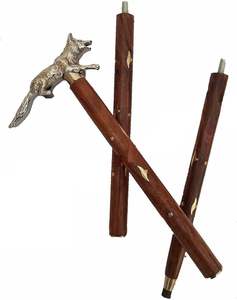 Poignée en laiton antique 3 sections canne de marche faite à la main 36 pouces bâton en bois pliable réglable en acier au carbone tungstène pointe pour - Product Image 4