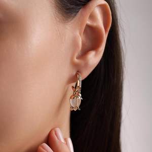 Boucles d'oreilles pendantes en argent sterling 925 plaqué or 14 carats avec zircon, forme tulipe double, élégantes, cadeau pour femme - Product Image 5