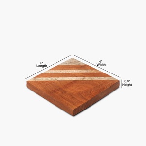 Posavasos de madera cuadrados y redondos naturales Material de resina Accesorio para el hogar y el restaurante Hecho a mano en la India - Product Image 6