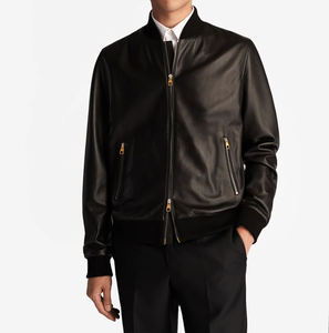 Chaqueta bomber de algodón 100% de color personalizado con bolsillos con cremallera y cierre de cremallera dorada para hombre ecológica - Product Image 2