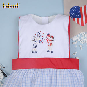 Gorgeous 100% Cotton Casual Geometric Pattern Bubble Dress for Girls CPSIA OEKO-TEX Certified <b>Light</b> Blue Windowpane Fabric-BC780 - Product Image 3