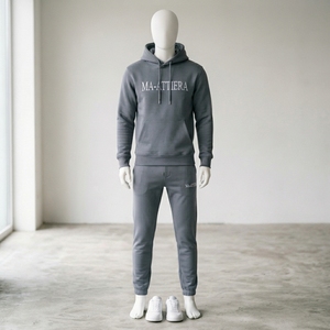 <b>Mens</b> Gray Hoodie Tracksuit Set Minimal Tone On Tone <b>Pullover</b> Sweatshirt Jogger Pants Sportswear Training Gym Fitness Activewear - Product Image 1