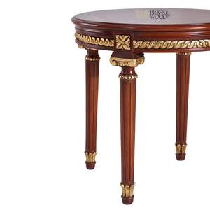 Mesa Auxiliar Redonda de Lujo de Caoba con Incrustaciones Florales y Detalles Ornamentales de Hoja de Oro para Decoración Clásica de Esquinas del Hogar - Product Image 3