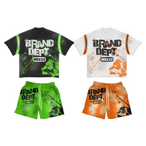 Whole Sale Cheap Price High Quality Custom Vintage Acid Washed Screen Printed Design T <b>Shirts</b> & <b>Shorts</b> <b>Sets</b> For Men's - Product Image 1