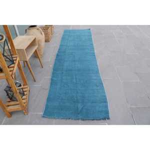 Alfombra Turca de 2.8x9.7 pies, Alfombra Vintage, Alfombra con Puntos Azules - Product Image 1