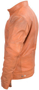 Blouson en cuir de motard unisexe couleur tan avec fermeture éclair, décontracté, camouflage d'hiver, col montant - Product Image 4