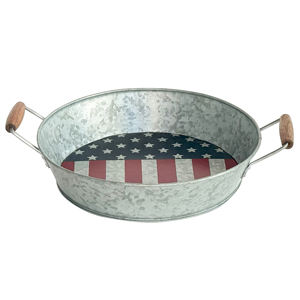 Americana New Arrival Vente en gros Plateau rond pour aliments Drapeau américain émaillé avec manche en bois Plateau de service moyen - Product Image 4