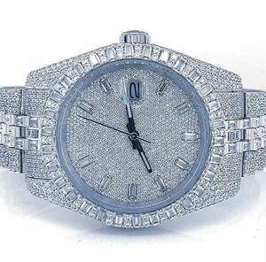 Montre en diamant Moissanite VVS glacée personnalisée de qualité d'exportation, luxe, ton argenté, métal, verre, disponible pour le prix d'exportation - Product Image 3