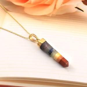 Pendentif en argent sterling 925 fait à la main avec sept pierres de chakra pour collier de femmes bijoux en vrac plaqué or et rhodium d'Inde - Product Image 5