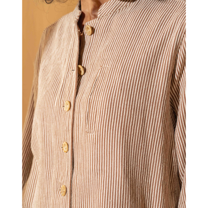 Chaqueta URVI de Algodón a Rayas Color Russet/Ecru con Decoración de Botones - Product Image 5