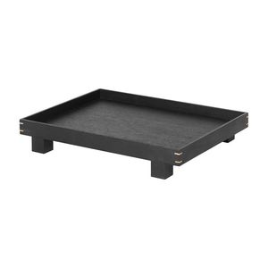 Bandeja de servicio de madera de roble teñido negro Bandeja de pedestal cuadrada con diseño moderno para cocina y decoración del hogar - Product Image 1