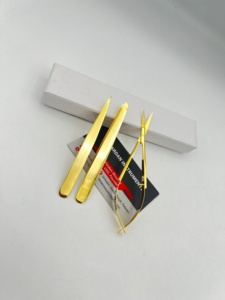 Pince à épiler sourcils en or 24 carats, pointe biseautée épaisse avec ciseaux à ressort, lame tranchante, logo personnalisé, ciseaux à sourcils - Product Image 1