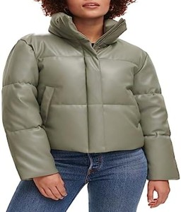 แจ็กเก็ตหนังวีแกนแบบสั้นสำหรับผู้หญิงมีฮู้ดผ้าแคนวาสสำหรับฤดูหนาว - Product Image 1