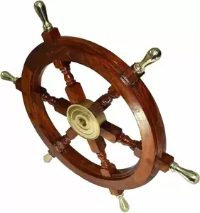 Volant de bateau en bois de plage nautique longue durée, maison solide, bateau d'intérieur, bateau, roue en bois pour la décoration - Product Image 3