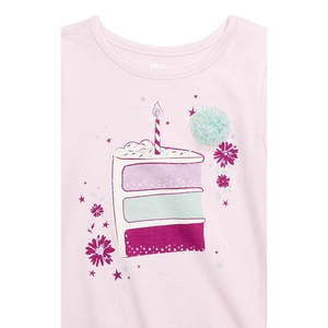 Epic Threads Little Girl's Pink T-Shirt Size 6 Soft Cotton <b>Cake</b> <b>Slice</b> Printed Jersey Casual Summer Ruffle Collar Cartoon Pattern - Product Image 2