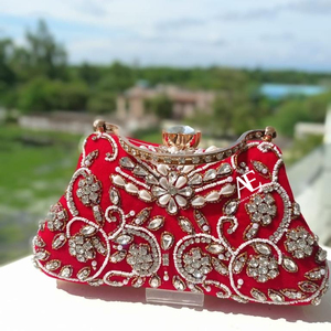 New Arrival Stunning Handmade Embossed Heavy Stone Work Multi Color Bridal Evening Clutch <b>Purses</b> Women <b>Purse</b> With Metal Handle - Product Image 1