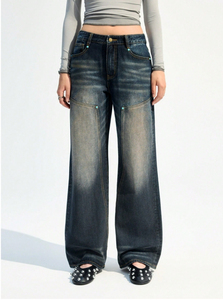 Nouveautés Vêtements de rue pour femmes Pantalon en denim à jambe large Jeans baggy taille basse pour femmes - Product Image 3