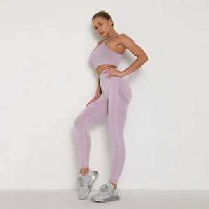 Ensemble 2 pièces d'entraînement à manches longues pour femme, Legging sans couture, taille haute et haut court, ensemble de vêtements de Yoga - Product Image 5