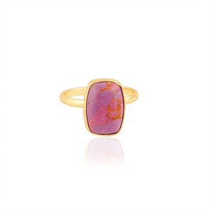 Classique Simple Design 10x14mm Ovale Coussin Forme Synthétique Violet Turquoise Anneau 18k Plaqué Or Collet Réglage Anneau Réglable - Product Image 4