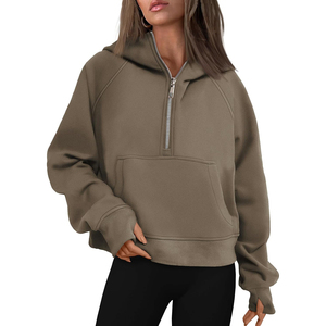 Sweatshirts surdimensionnés personnalisés pour femmes Pull à capuche à demi fermeture éclair Sweats à capuche à manches longues à épaules tombantes - Product Image 1