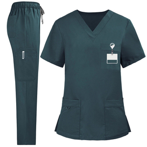 OEM/ODM Conjunto de uniformes médicos de enfermería Cómodos uniformes médicos elásticos con bolsillos Uniformes de enfermera unisex, conjunto de pantalones y Top con cuello en V - Product Image 5