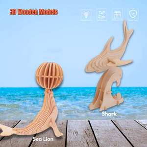 Jothers Educatieve Diy Houten Oceaandier 3d Puzzelkit 51 ~ 100 Stukjes Kinderen Leren 3 Sterren Moeilijkheidsgraad Tuin Zee - Product Image 5