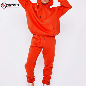 Ensemble de survêtement en molleton à capuche surdimensionné pour femmes de haute qualité, 2 pièces, style pull, impression personnalisée, uni, dernière mode décontractée, automne - Product Image 2