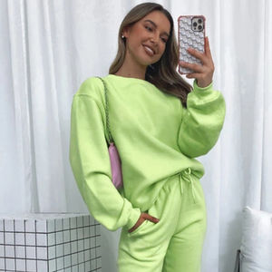 Logotipo personalizado al por mayor 100% de algodón de manga larga de invierno de las mujeres de 2 piezas Jogger sudadera pantalones de chándal sudaderas con capucha y pantalones conjunto - Product Image 5