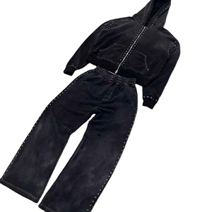 <b>Lightweight</b> Printed Casual Solid Boxy Regular Tracksuit Custom <b>Hoodie</b> & Sweatpants Set for Men 100% Cotton - Product Image 1
