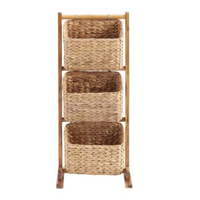 Étagère à 3 niveaux en jacinthe d'eau tressée, best-seller, avec cadre en bois et crochets vintage, pour rangement cuisine et salle de bain, Vietnam
