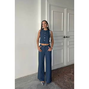 Indigo for TENCEL Sleeveless Jumpsuit Set <b>Shirt</b> and Trousers for <b>Parties</b> - Product Image 2