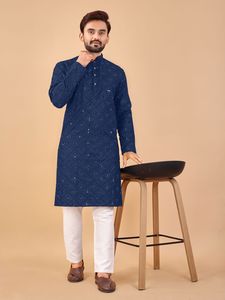 Pijama Kurta bordado de tela de algodón especial para festivales para hombres, nueva venta en línea, ropa India pakistaní con trabajo de espejo - Product Image 2