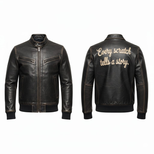 Veste en cuir véritable vieilli style vintage unisexe, manteau de motard rétro en cuir de vachette marron, coupe-vent streetwear professionnel - Product Image 6