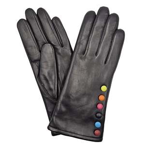 Guantes de cuero con forro polar para mujer Portia, botones en contraste - Product Image 1