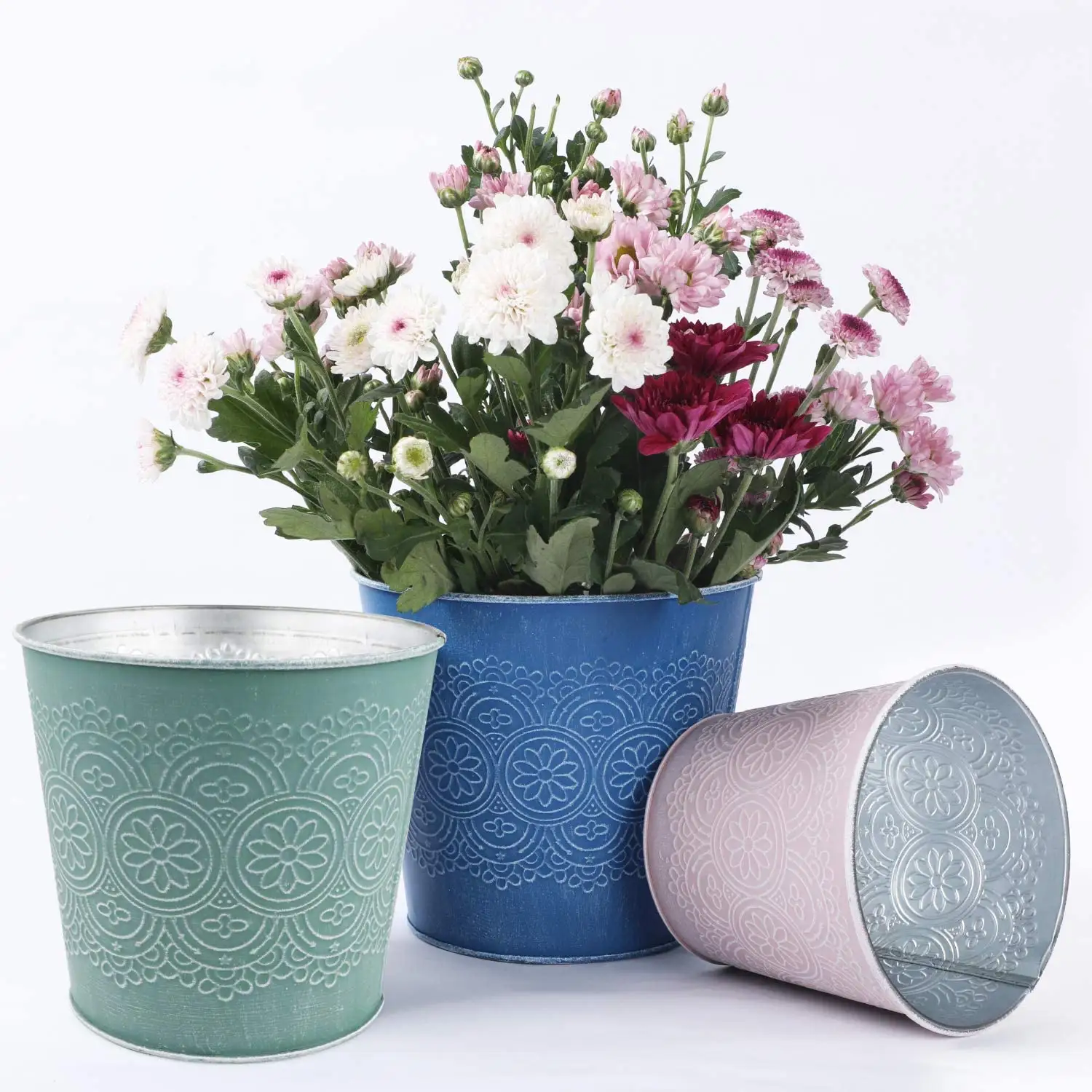 AK ottone goffrato stampa colore personalizzato Vintage vaso di fiori in metallo per giardino piantare fiori secchio regalo di san valentino