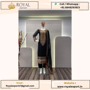 Lanzamiento de un nuevo traje de trabajo de secuencia de bordado Georgette de imitación de diseñador exclusivo con tarifa al por mayor de Royal Export - Product Image 3