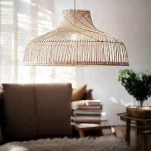 Luces colgantes de bambú ecológicas, luz colgante elegante, accesorio de iluminación bohemio Natural, pantalla de lámpara de cúpula para cocina, Isla, comedor - Product Image 5