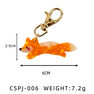 CANYUAN Porte-clés en acétate de 6 cm en forme de renard, breloque de sac animalier de dessin animé, pendentif avec fermoir mousqueton, accessoire de sac pour femme, logo personnalisé - Product Image 2