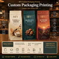 Op maat gemaakte achtzijdig gesealde PE/VMPET koffiebonenverpakking met hitteverzegeling, hersluitbare ritssluiting, food grade, zeefdruklogo, laag.