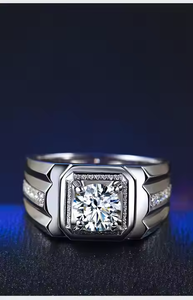 Men's Customizable 10K Gold Wedding Band <b>Ring</b> Classic Groove with Prong Set Lab Cut Diamond IGI Certified for Engagement - Product Image 3