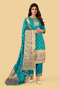 ชุดเดรสผ้าไหมแท้3ชิ้นสำหรับผู้ใหญ่ชุดเดรสยาวคลุมเข่าเย็บจากร้าน Salwar Kameez - Product Image 5