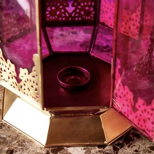 Lanterne porte-bougie hexagonale moderne en métal et verre, faite à la main, avec lanternes de sol roses pour la décoration de la maison, Noël 2026 - Product Image 4