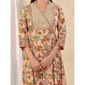 Vestido Largo Estampado de Algodón Color Durazno, Estilo Casual Elegante Hippie para Mujer, Transpirable, Cintura Natural, Talla 5XL, para Club - Product Image 2